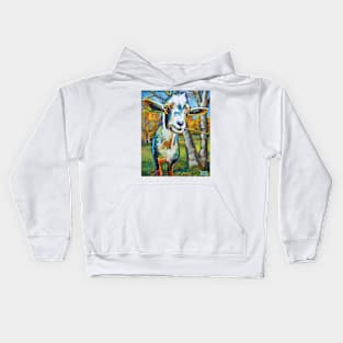 Farm Goat and Tree Impressionist Painting Kids Hoodie